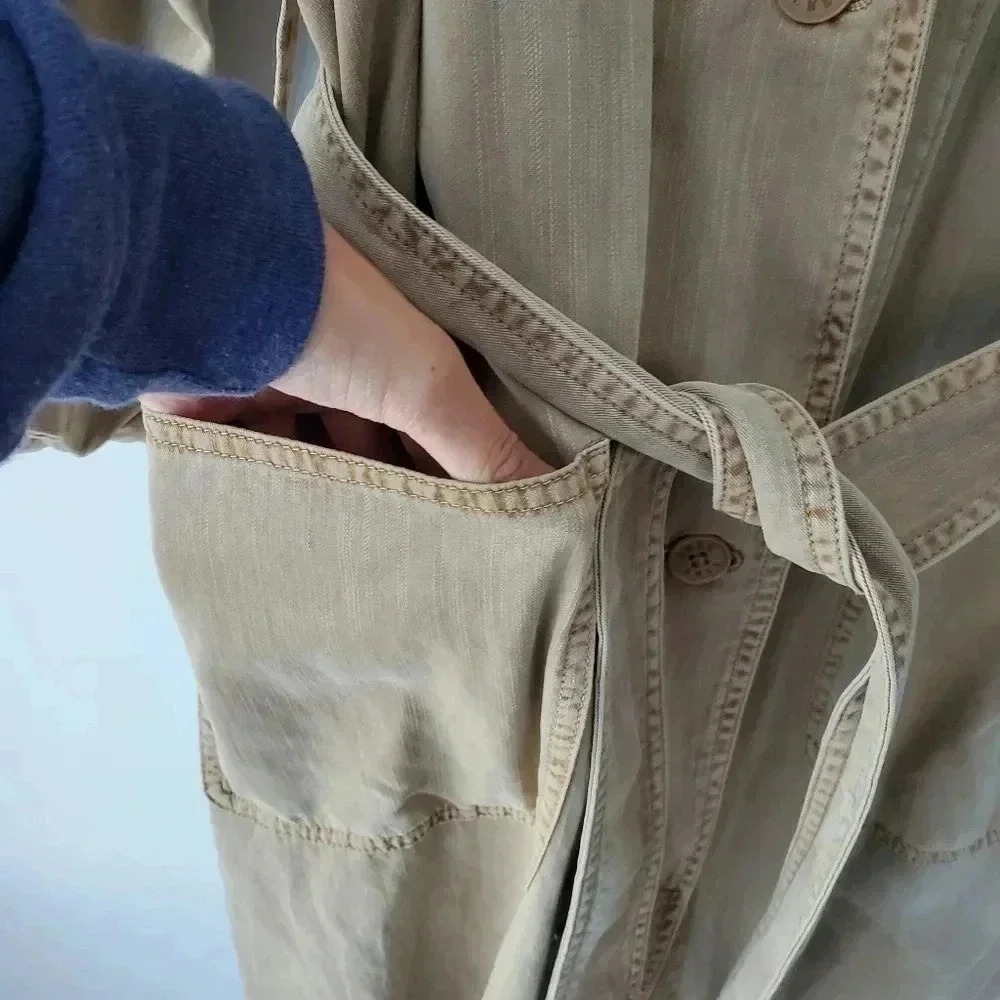 Aritzia Wilfred Lyocell Cotton Trench Coat Tan Belted Lightweight Minimalist - Picture 8 of 13